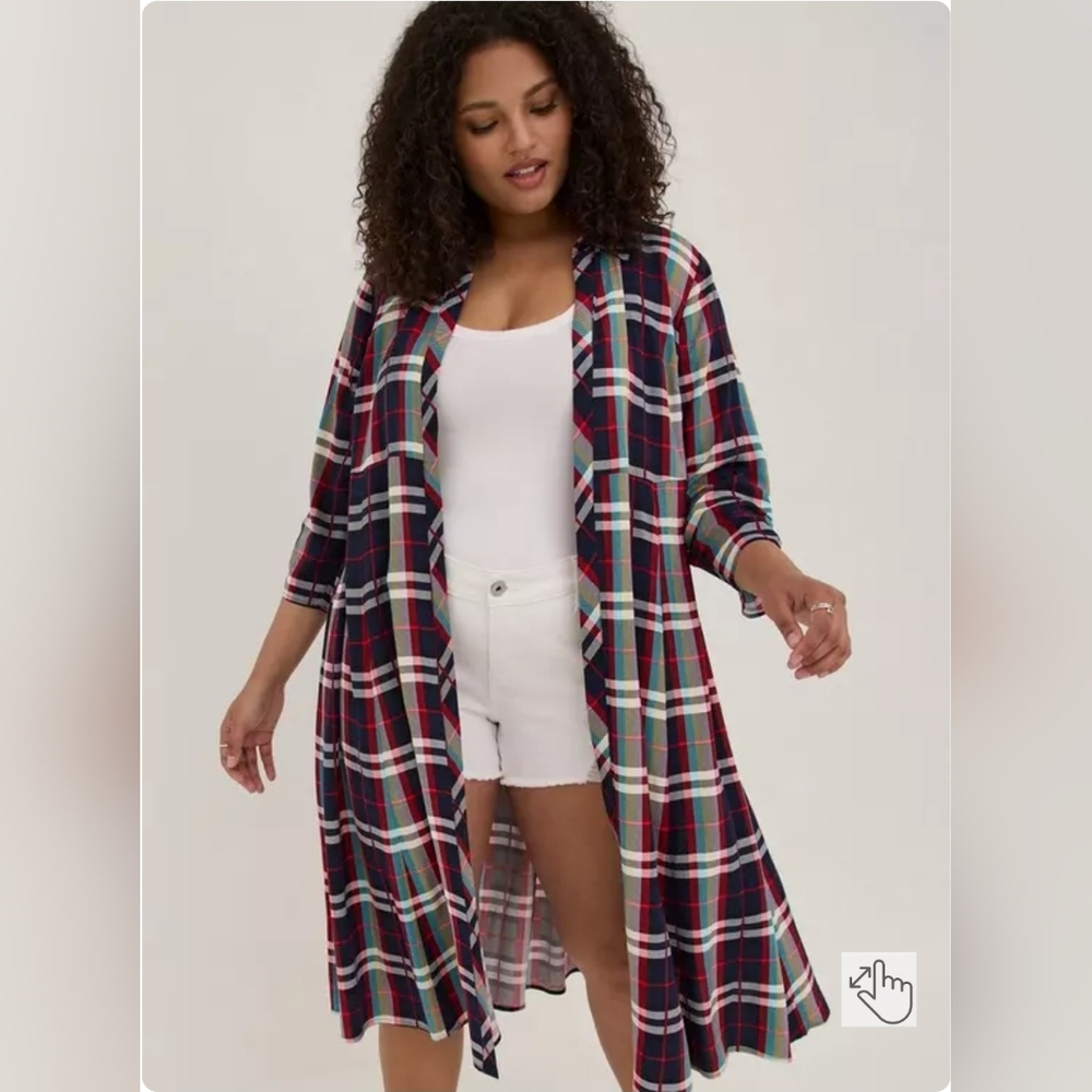 Torrid Maxi Kimono - Challis Plaid Red & Blue cardigan 3x